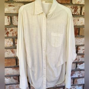 We The Free People Ivory Linen Blend Slouchy Button Down Shirt Sz S Beach Boho